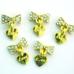Bow with Heart Pendant Gold 3D | 120-980